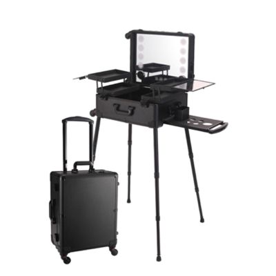 FJYAWEN Rolling Makeup Suitcase, Professional Travel Makeup Case Nail Salon Rolling Case Hairdressing Case Portable Cosmetic Rolling Makeup Case,Black
