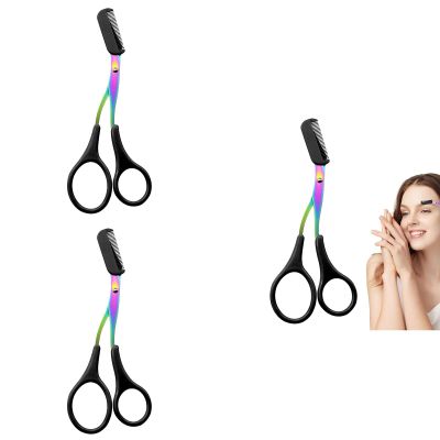 glylo Eyebrow Trimmer Scissors, Pack of 3 Stainless Steel Eye Brow Trimmer with Comb, Waterproof Eyebrow Trimmer for Women, Eyebrow Trimming Makeup Tool Comb, for Beginners and Professional, Black