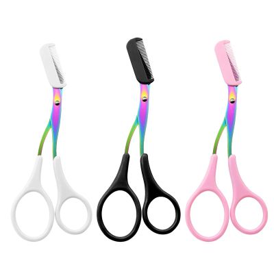 SHZONS Pack of 3 Eyebrow Trimmer Scissor | Easy to Use Eyebrow Scissors with Comb,Stainless Steel Beauty Eyebrow Trimmer,Trimmer for Shortening Eyebrow and Eyelashes for Women Men