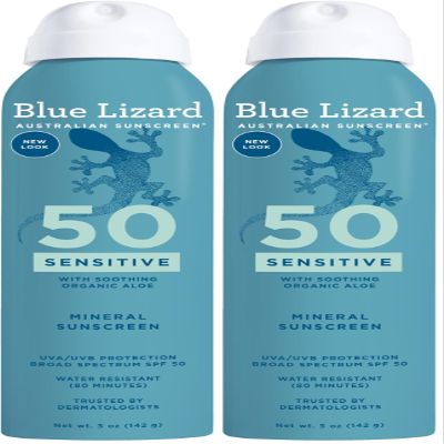 Blue Lizard Mineral Sunscreen Spray, SPF 50+ | Zinc Oxide Formula | Water-Resistant | Dermatologist-Recommended | 5 fl oz Pack of 2