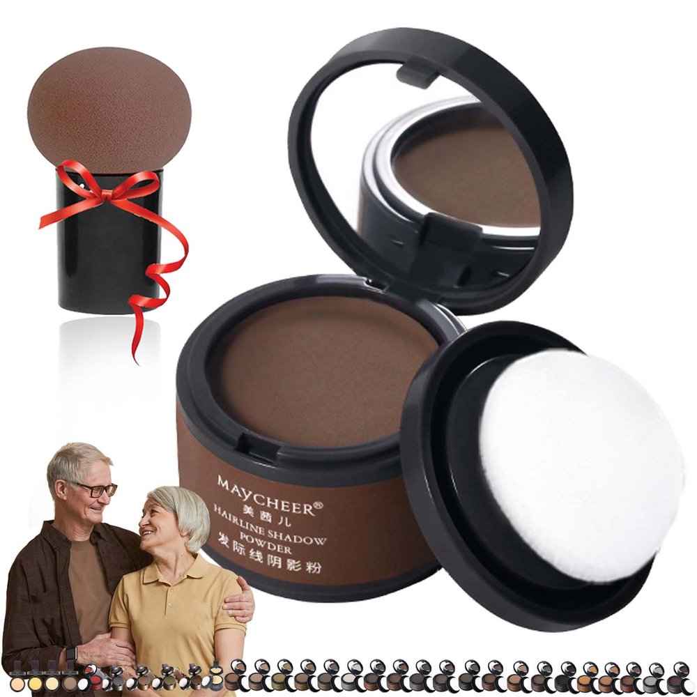 Maycheer Pang Pang Hair Shadow, Root Touch Up Powder - 30 Colors, Gray Hair Cover Up with Mirror and Cushion (#20 Burnt Brown)