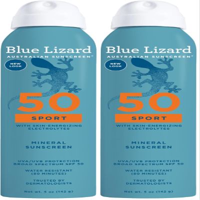 BLUE LIZARD Mineral Sunscreen Spray, SPF 50+ | Water-Resistant | Zinc Oxide Formula | 5 fl oz Pack of 2 | Vegan