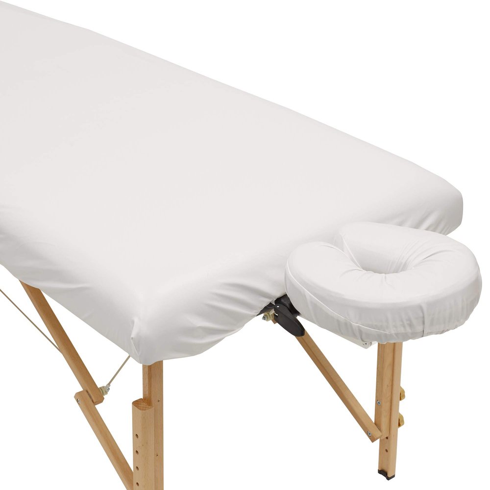 Saloniture 2-Piece Waterproof Massage Table Sheet Set - Includes Machine Washable Fitted Sheet and Face Cradle Cover - Natural