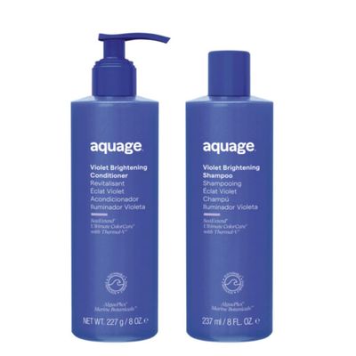 AQUAGE Violet Brightening Liters Bundle, Violet Brightening Shampoo & Conditioner, Neutralizes Yellow or Brassy Tones on Color Treated Hair, 8 Oz. Each
