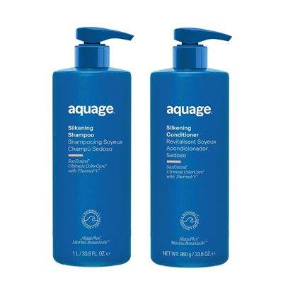 AQUAGE Silkening Care Liters Bundle, Silkening Shampoo & Conditioner, Nourishing SeaExtend Formula, Restore Strength and Shine, 33.8 Oz. Each