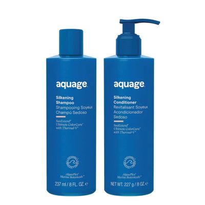 AQUAGE Silkening Care Bundle, Silkening Shampoo & Conditioner, Nourishing SeaExtend Formula, Restore Strength and Shine, 8 Oz. Each