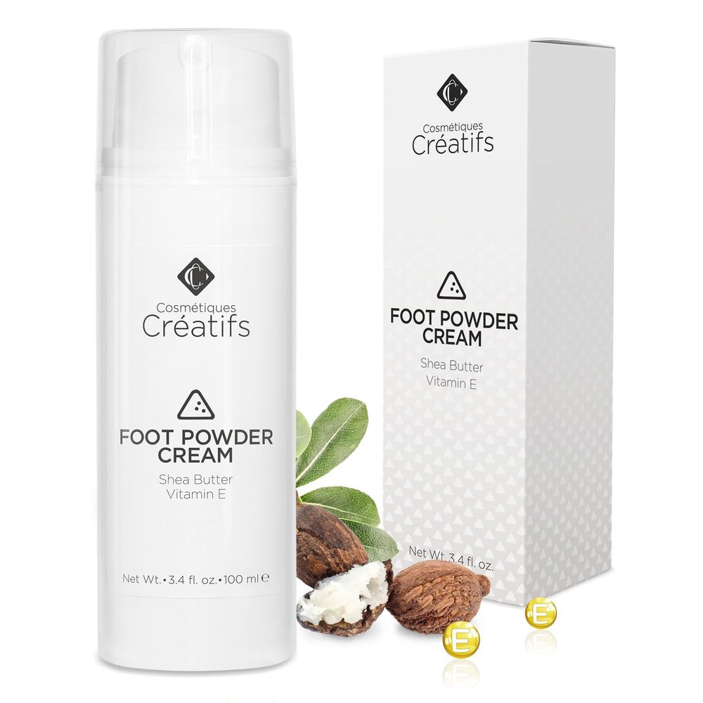 Cosmtiques Cratifs Foot Powder Cream for Dry Cracked Heels, Odor Control, and Intense Skin Hydration, 3.4 fl. oz., with Shea Butter and Vitamin E