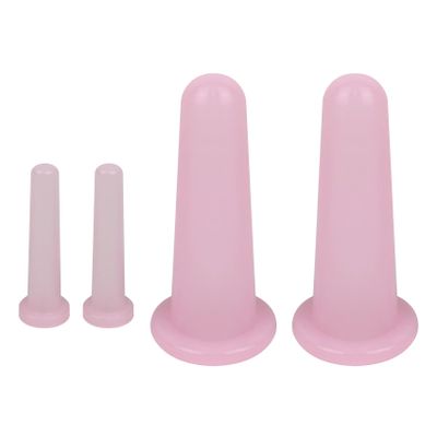 4 Pcs Facial Cupping Set, Silicone Cupping Set, Massage Cupping for Face, Body, Eye, Anti-Aging, Facial Care (Pink)
