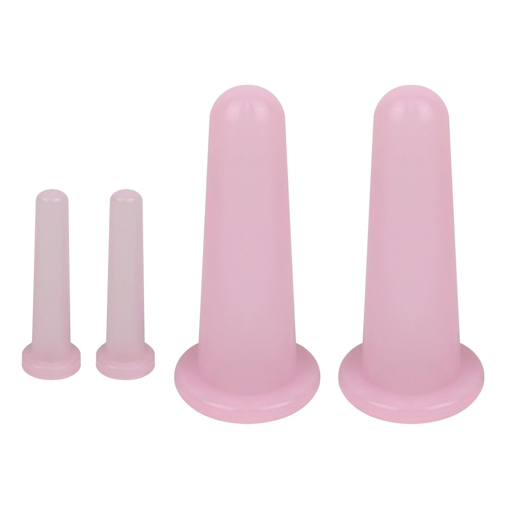 4 Pcs Facial Cupping Set, Silicone Cupping Set, Massage Cupping for Face, Body, Eye, Anti-Aging, Facial Care (Pink)