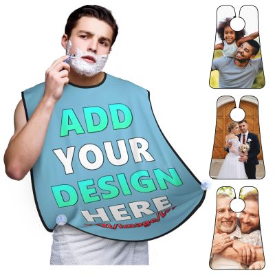 Custom Beard Bib Apron Personalized Beard Hair Catcher Add Customized Photo Picture Text Waterproof Beard Shave Cape for Shaving Trimming for Father's Day Gift, Sky Blue