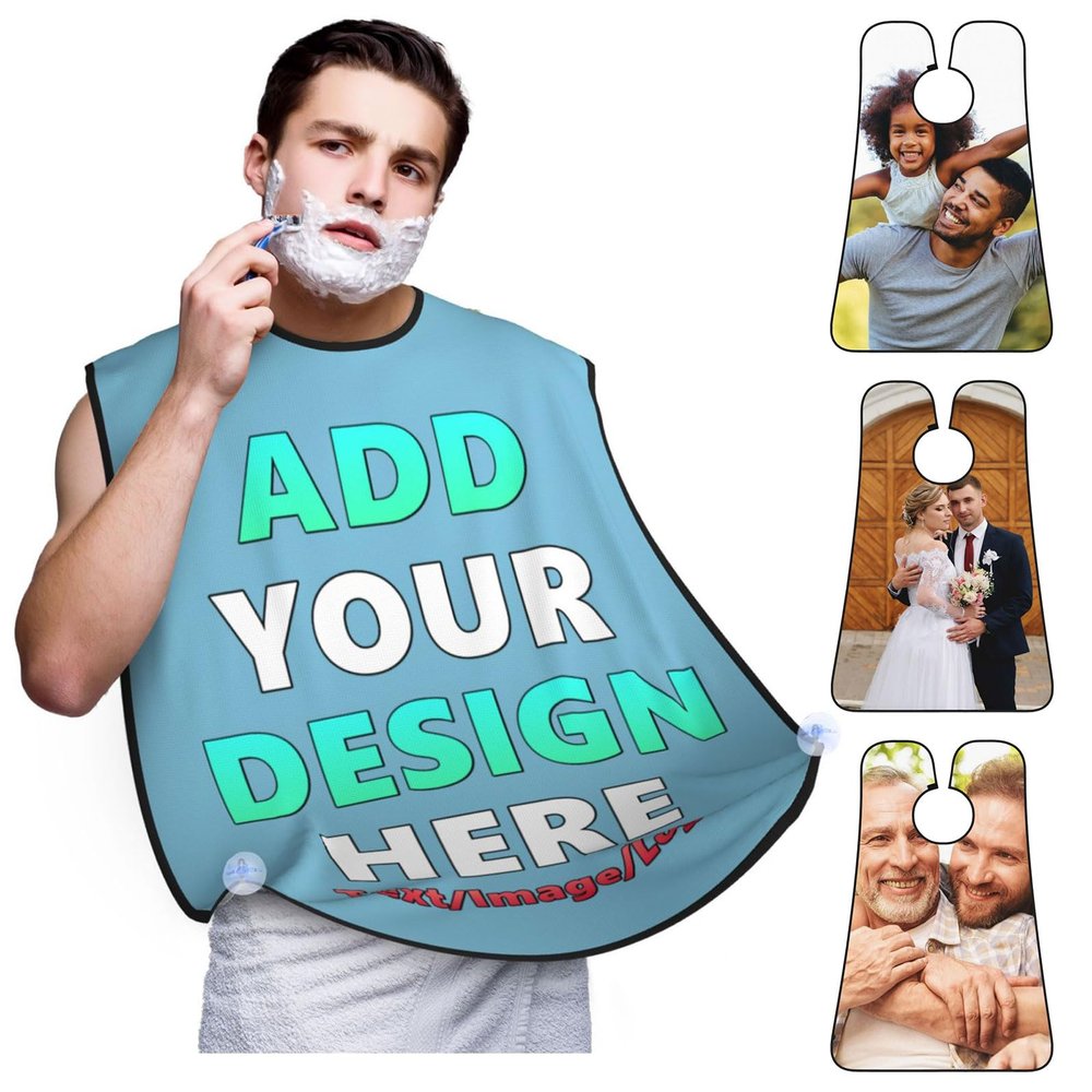 Custom Beard Bib Apron Personalized Beard Hair Catcher Add Customized Photo Picture Text Waterproof Beard Shave Cape for Shaving Trimming for Father's Day Gift, Sky Blue