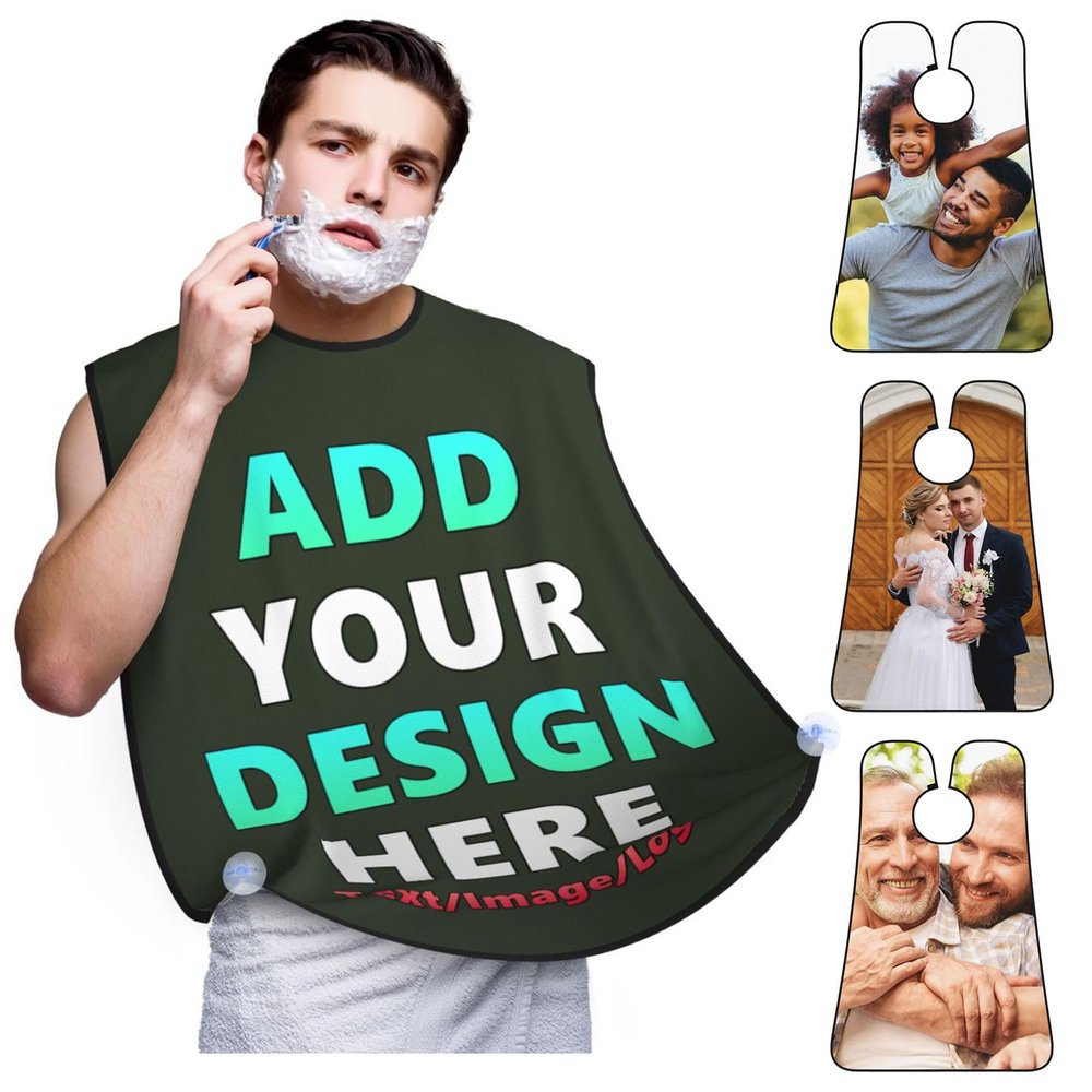 Custom Beard Bib Apron Personalized Beard Hair Catcher Add Customized Photo Picture Text Waterproof Beard Shave Cape for Shaving Trimming for Father's Day Gift, Army Green