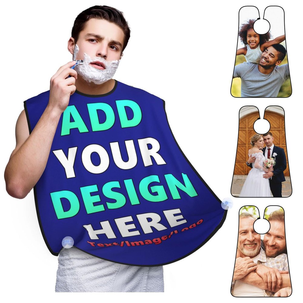 Custom Beard Bib Apron Personalized Beard Hair Catcher Add Customized Photo Picture Text Waterproof Beard Shave Cape for Shaving Trimming for Father's Day Gift, Dark Blue