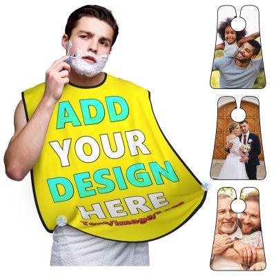 Custom Beard Bib Apron Personalized Beard Hair Catcher Add Customized Photo Picture Text Waterproof Beard Shave Cape for Shaving Trimming for Father's Day Gift, Bright Yellow