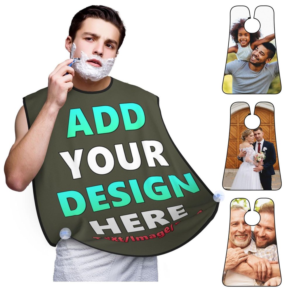 Twkzynj Custom Beard Bib Hair Catcher for Men Add Your Design Name Photo Text Personalized Shave Bib Grooming Gifts for Husband, Dad