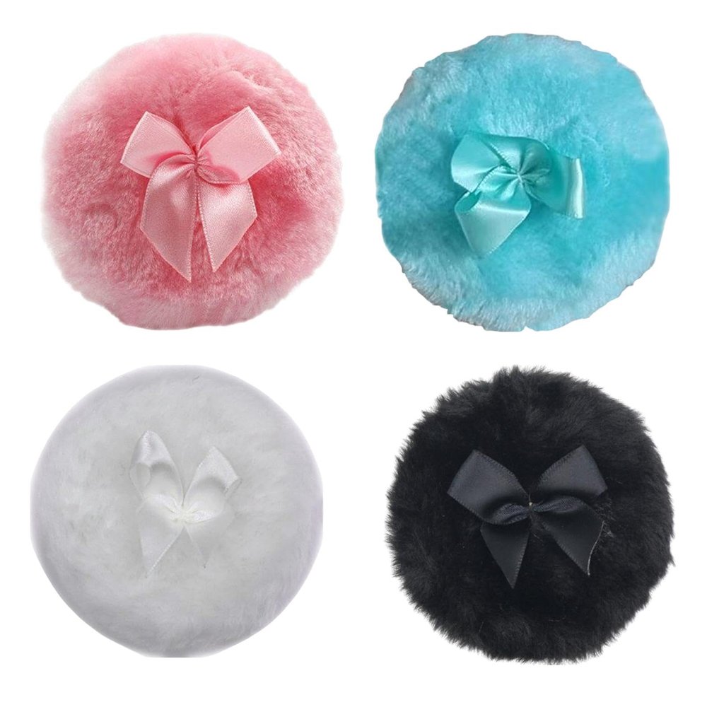 NinthAvenue Basics Soft Baby Powder Puff - 4inch Fluffyy Powder Puff | Body Powder Puff with Ribbon Bow | Reusable Body Powder Applicator Puff | Washable Round Face Powder Puff Or Baby Kid Adult, Black