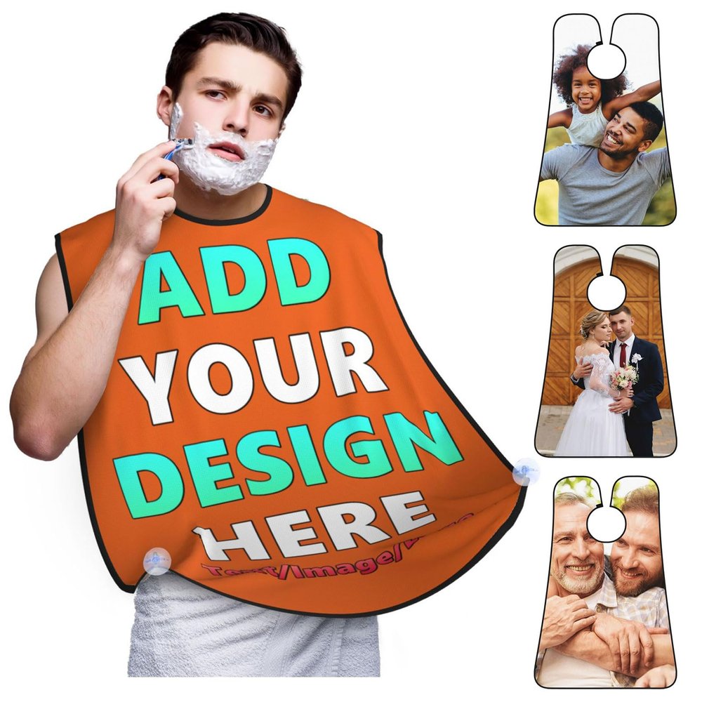 Custom Beard Bib Apron Personalized Beard Hair Catcher Add Customized Photo Picture Text Waterproof Beard Shave Cape for Shaving Trimming for Father's Day Gift, Orange
