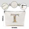 Flowers Initial Makeup Bag Personalized Cosmetic Bag Monogrammed for Women Grammy Bride Mom Travel Organizer Zipper Pouch Teacher Christmas Birthday Wedding Bridal Shower Gift, Letter T view 2