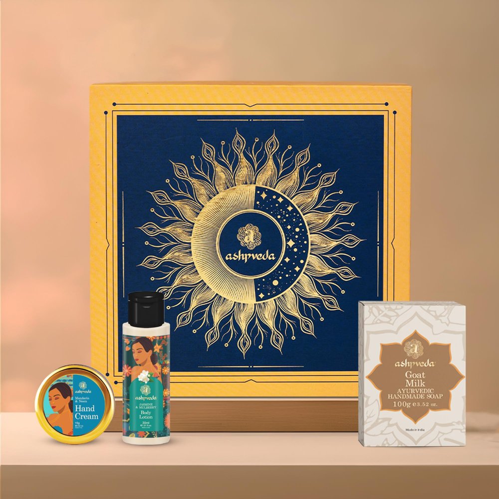 Ashpveda Luxury Ayurvedic Wedding Gift Box Set for Women and Men | Beauty & Skin Care Gifting Box With Handmade Soap, Hand Cream and Body Lotion (Gift Box 3)