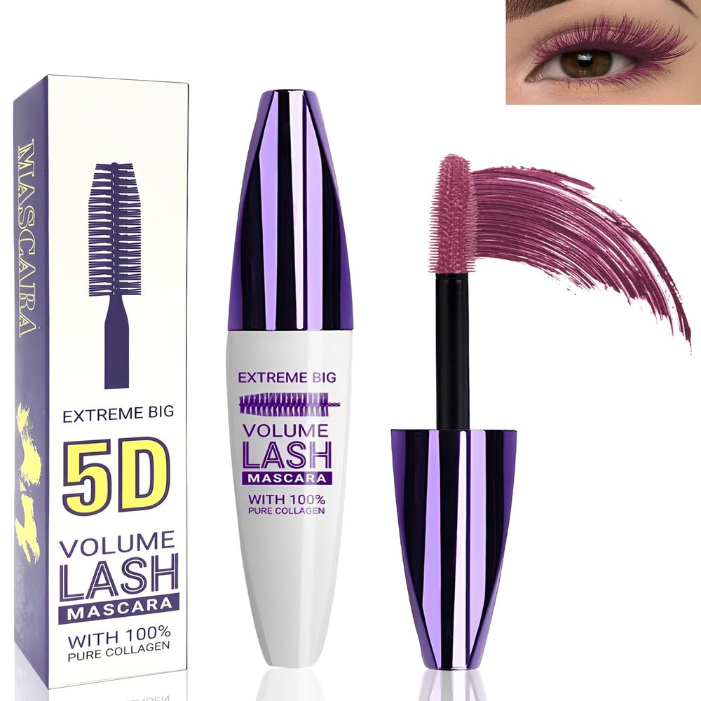 5D Burgundy Mascara for Eyelashes-1Pcs Longlasting Waterproof Colored Mascara Volume and Length,Volumizing Curling Eye Lashes Fiber rimel de pestaas,Christmas Eye Makeup Gift for Women Girl