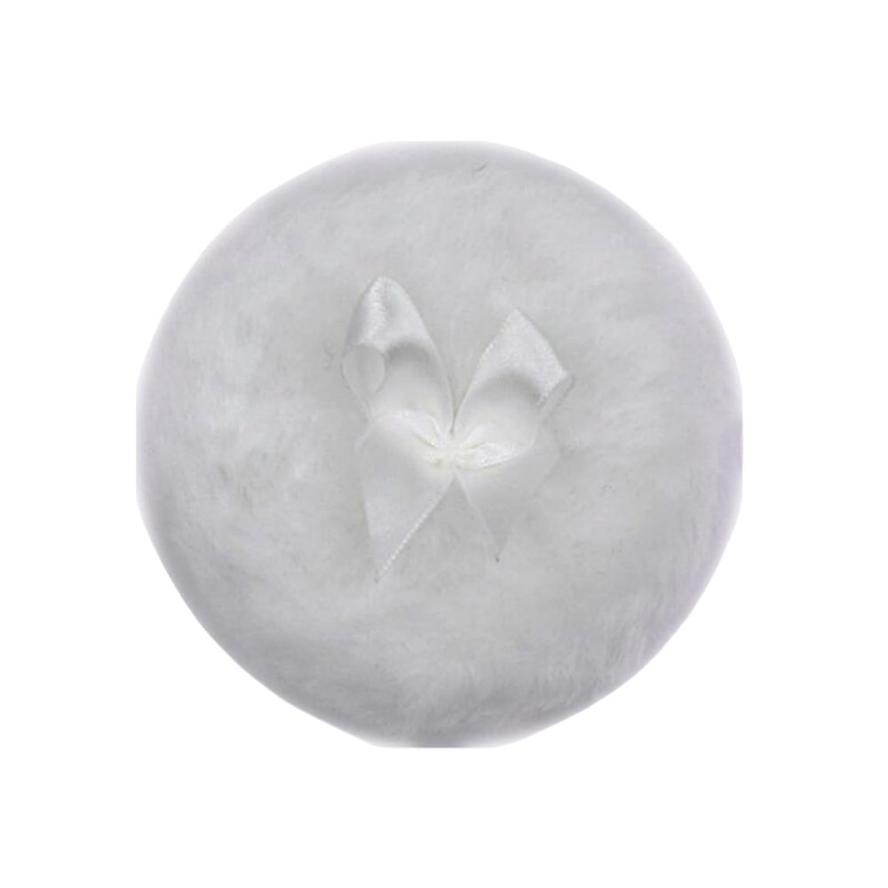 Baby Powder Puff - Reusable Ultra Soft Round Face Body Powder Puff | Baby Body Powder Applicator with Ribbon Bow | Baby Prickly Heat Powder Puff | Makeup Tool for Home & Travel, White