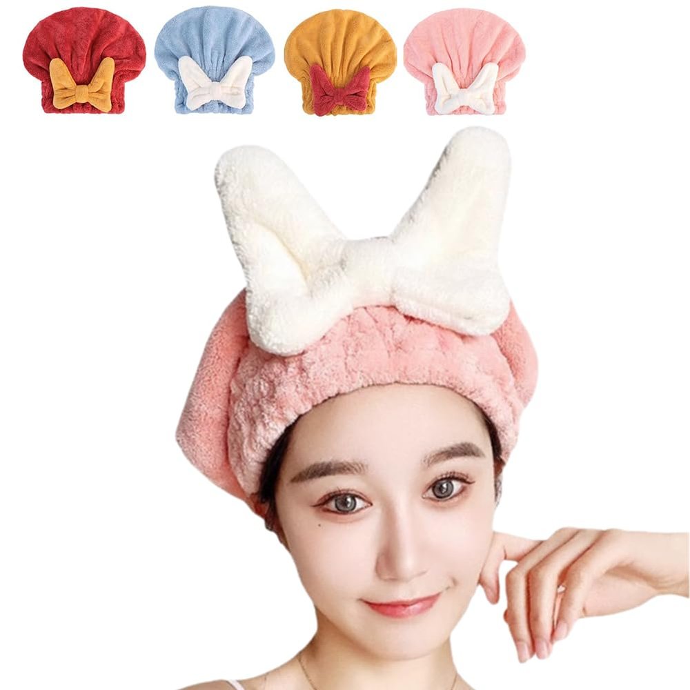New Super Absorbent Hair Towel Wrap for Wet Hair, Women Wet Hair Towel Wrap, Microfiber Hair Towel Wrap, Quick-Drying Absorbent Soft Bow Knot Hair Towel Wrap (Pink)
