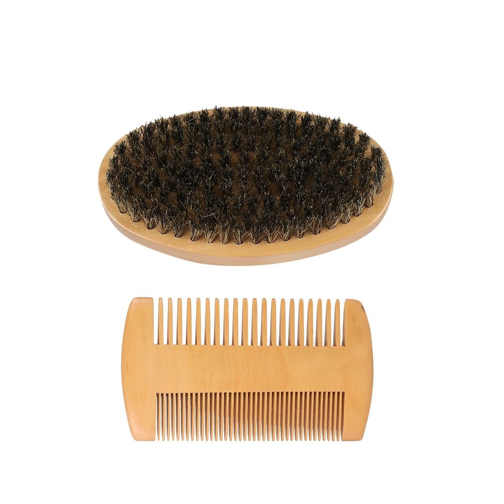 Boar Bristle Beard Mustache Comb Wood Set Handle Hair Brush Shaving Tool for Men