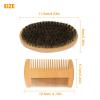 Boar Bristle Beard Mustache Comb Wood Set Handle Hair Brush Shaving Tool for Men view 2