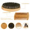 Boar Bristle Beard Mustache Comb Wood Set Handle Hair Brush Shaving Tool for Men view 3