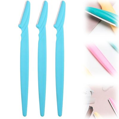 CAJDEOPYE Eyebrow,Multipurpose Stainless Steel Eyebrow Trimmer,Mini Portable Reusable Eyebrow Shaver for Men and Women /1627, 3 Pcs, Blue