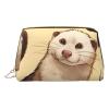 Hairy Ferret Print Leather Makeup Bag Cute Makeup Pouch For Women With Zipper Portable Travel Cosmetic Bags 6.7x3x4.3in view 1