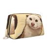 Hairy Ferret Print Leather Makeup Bag Cute Makeup Pouch For Women With Zipper Portable Travel Cosmetic Bags 6.7x3x4.3in view 2