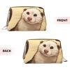 Hairy Ferret Print Leather Makeup Bag Cute Makeup Pouch For Women With Zipper Portable Travel Cosmetic Bags 6.7x3x4.3in view 3