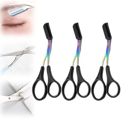 CAJDEOPYE Eyebrow Trimmer for Women,3 Pcs Stainless Steel Professional Eyebrow Trimmer Scissor with Comb,Portable Eyebrow Trimmer Makeup Grooming Tool /1465, Black, 464895
