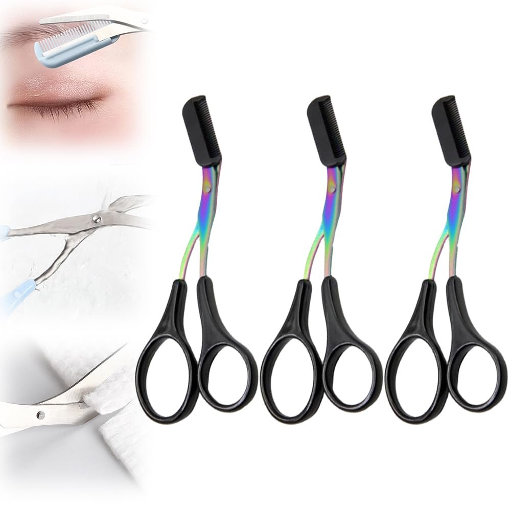 CAJDEOPYE Eyebrow Trimmer for Women,3 Pcs Stainless Steel Professional Eyebrow Trimmer Scissor with Comb,Portable Eyebrow Trimmer Makeup Grooming Tool /1465, Black, 464895