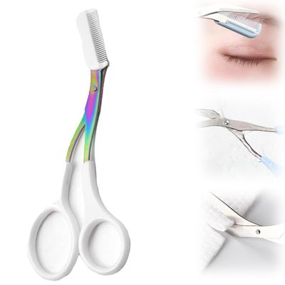 CAJDEOPYE Eyebrow Trimmer Scissor,2024 New Stainless Steel Eyebrow Scissors with Comb,Portable Non Slip Professional Eyebrow Trimmer for Women /1402, White, 464895