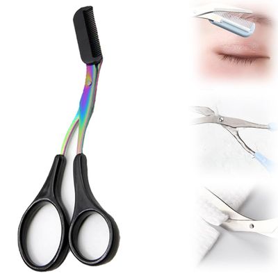 CAJDEOPYE Eyebrow Trimmer Scissor,2024 New Stainless Steel Eyebrow Scissors with Comb,Portable Non Slip Professional Eyebrow Trimmer for Women /1400, Black, 464895