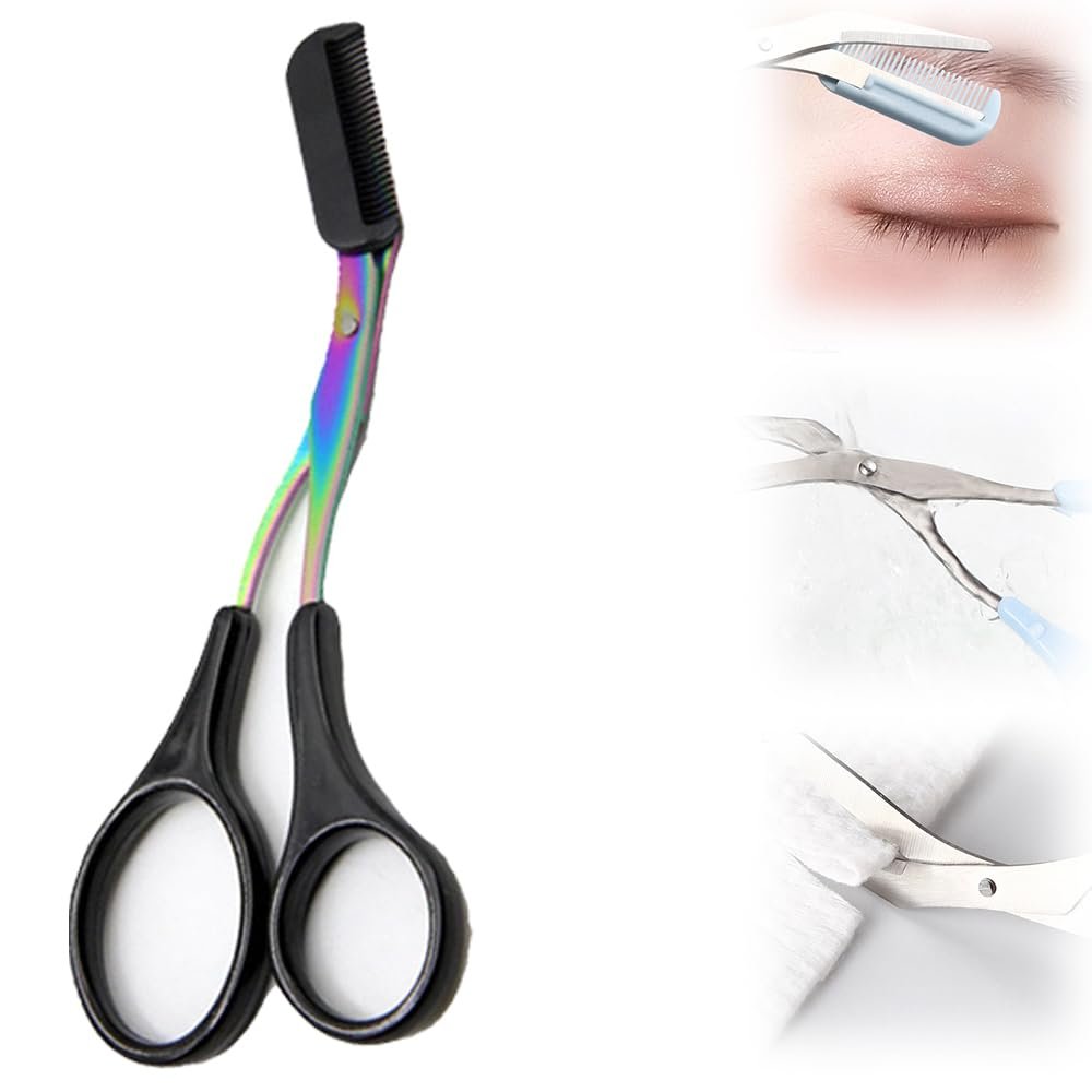CAJDEOPYE Eyebrow Trimmer Scissor,2024 New Stainless Steel Eyebrow Scissors with Comb,Portable Non Slip Professional Eyebrow Trimmer for Women /1400, Black, 464895
