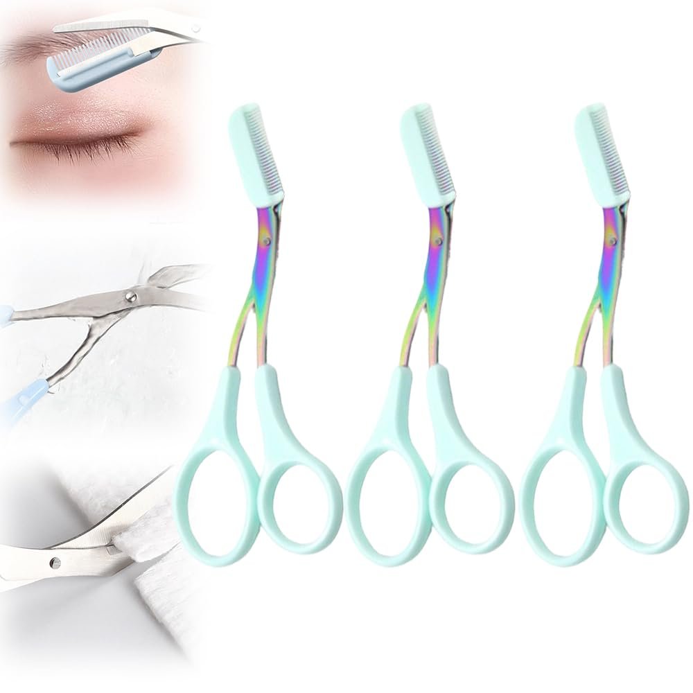 Eyebrow Trimmer for Women,3 Pcs Stainless Steel Professional Eyebrow Trimmer Scissor with Comb,Portable Eyebrow Trimmer Makeup Grooming Tool /1464