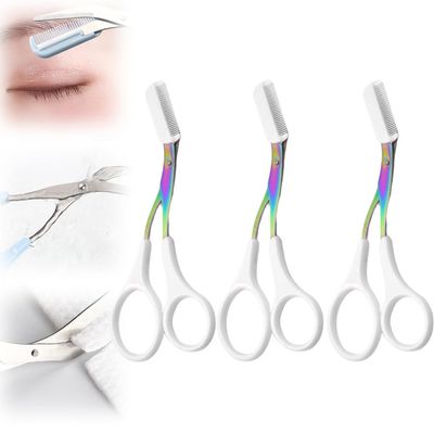Eyebrow Trimmer for Women,3 Pcs Stainless Steel Professional Eyebrow Trimmer Scissor with Comb,Portable Eyebrow Trimmer Makeup Grooming Tool /1466