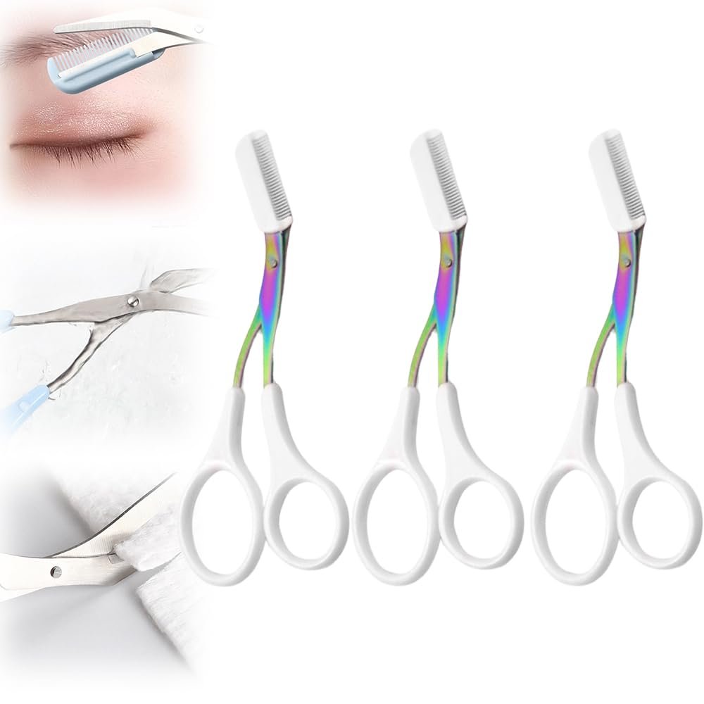 Eyebrow Trimmer for Women,3 Pcs Stainless Steel Professional Eyebrow Trimmer Scissor with Comb,Portable Eyebrow Trimmer Makeup Grooming Tool /1466