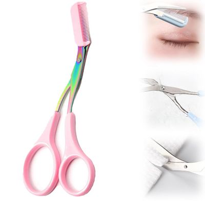 CAJDEOPYE Eyebrow Trimmer Scissor,2024 New Stainless Steel Eyebrow Scissors with Comb,Portable Non Slip Professional Eyebrow Trimmer for Women /1405, Pink, 464895