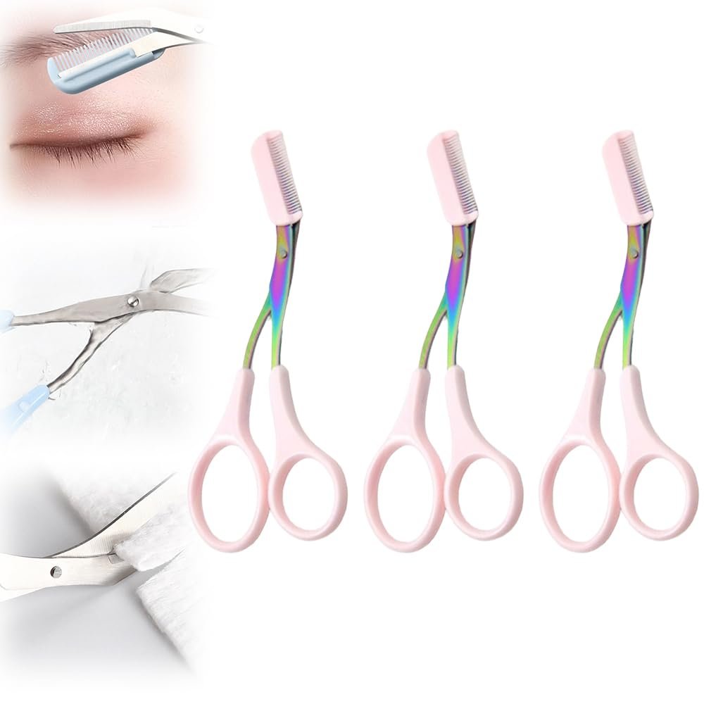 Eyebrow Trimmer for Women,3 Pcs Stainless Steel Professional Eyebrow Trimmer Scissor with Comb,Portable Eyebrow Trimmer Makeup Grooming Tool /1462