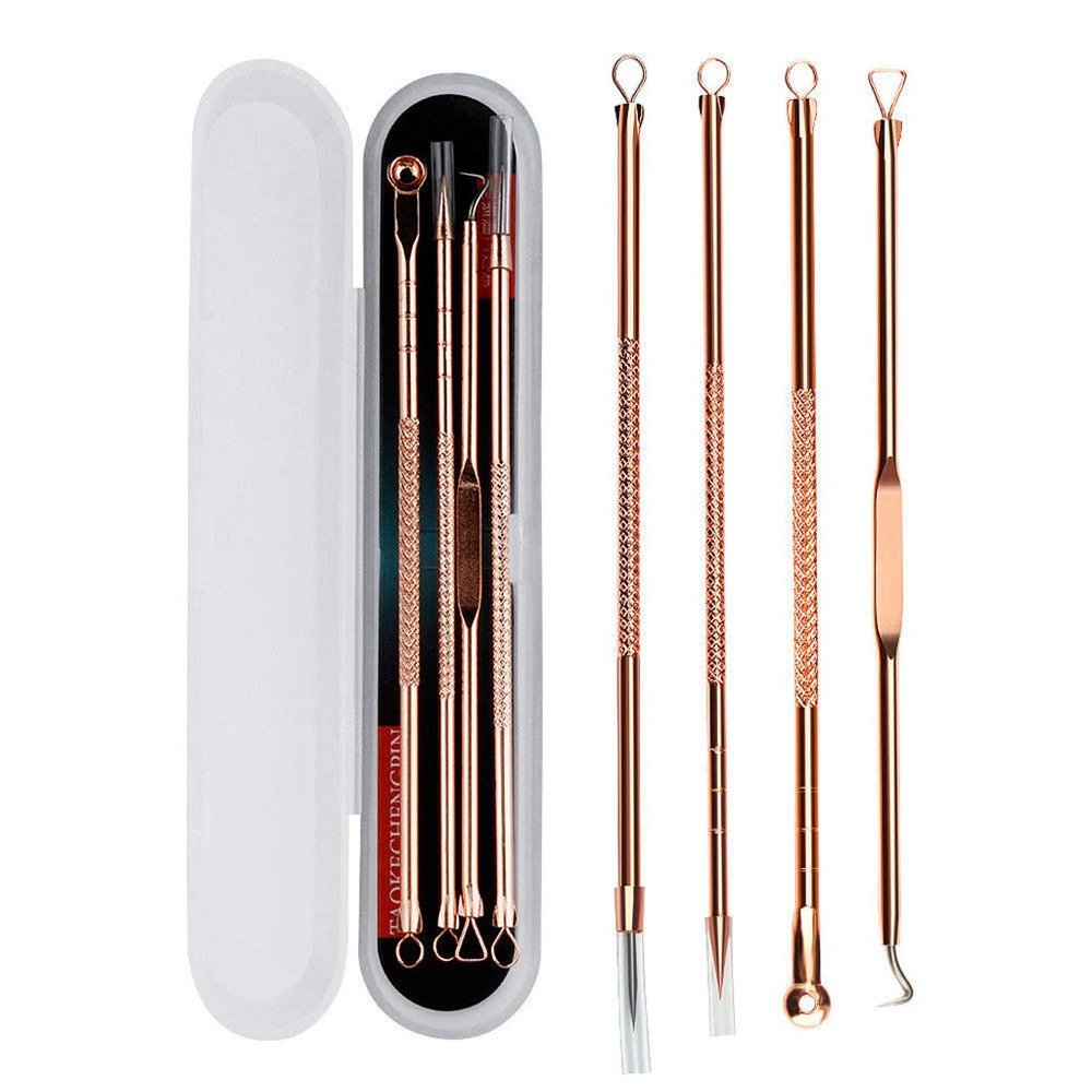 4Pcs/Set Rose Gold Stainless Steel Pimple Comedone Spot Double For Head Extractor Tools K