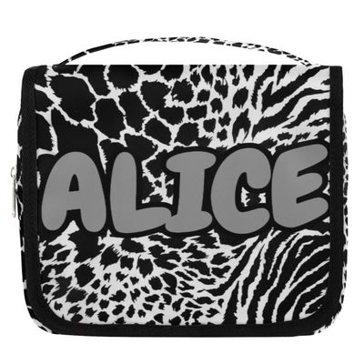 SPYORBKX Personalized Travel Makeup Bag Cosmetic Bag for Woman Men,Custom Hanging Toiletry Makeup Bag with Handle Great DIY Gift for Boys and Girls Black White Leopard Print