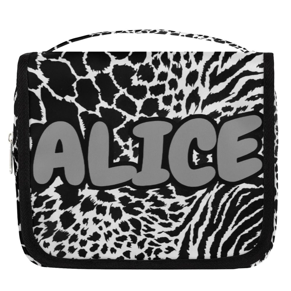 SPYORBKX Personalized Travel Makeup Bag Cosmetic Bag for Woman Men,Custom Hanging Toiletry Makeup Bag with Handle Great DIY Gift for Boys and Girls Black White Leopard Print