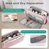 BAGSMART Travel Makeup Bag Organizer, Puffy Make Up Bag, Cosmetic Organizer Case for Travel Essentials Toiletries Accessories Bottles, Brushes (Pink) view 3