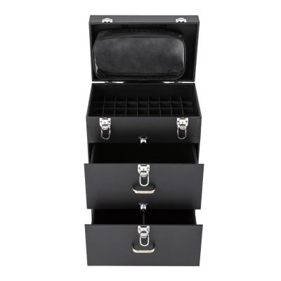 3-Tier Rolling Makeup Train Case with 2 Drawer,Lockable Makeup Trolley Case,Multi-functional Makeup Traveling Trolley,Black