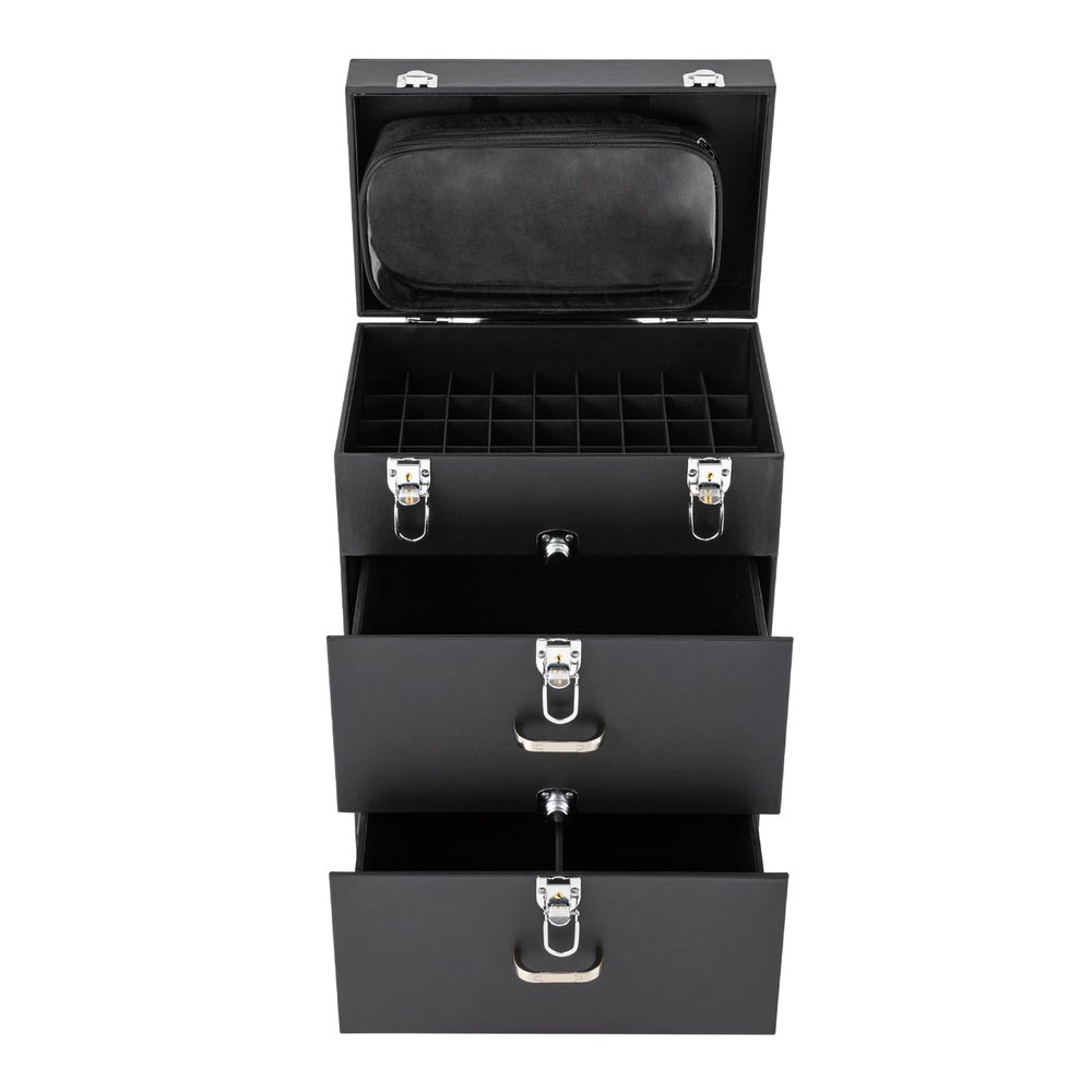 3-Tier Rolling Makeup Train Case with 2 Drawer,Lockable Makeup Trolley Case,Multi-functional Makeup Traveling Trolley,Black