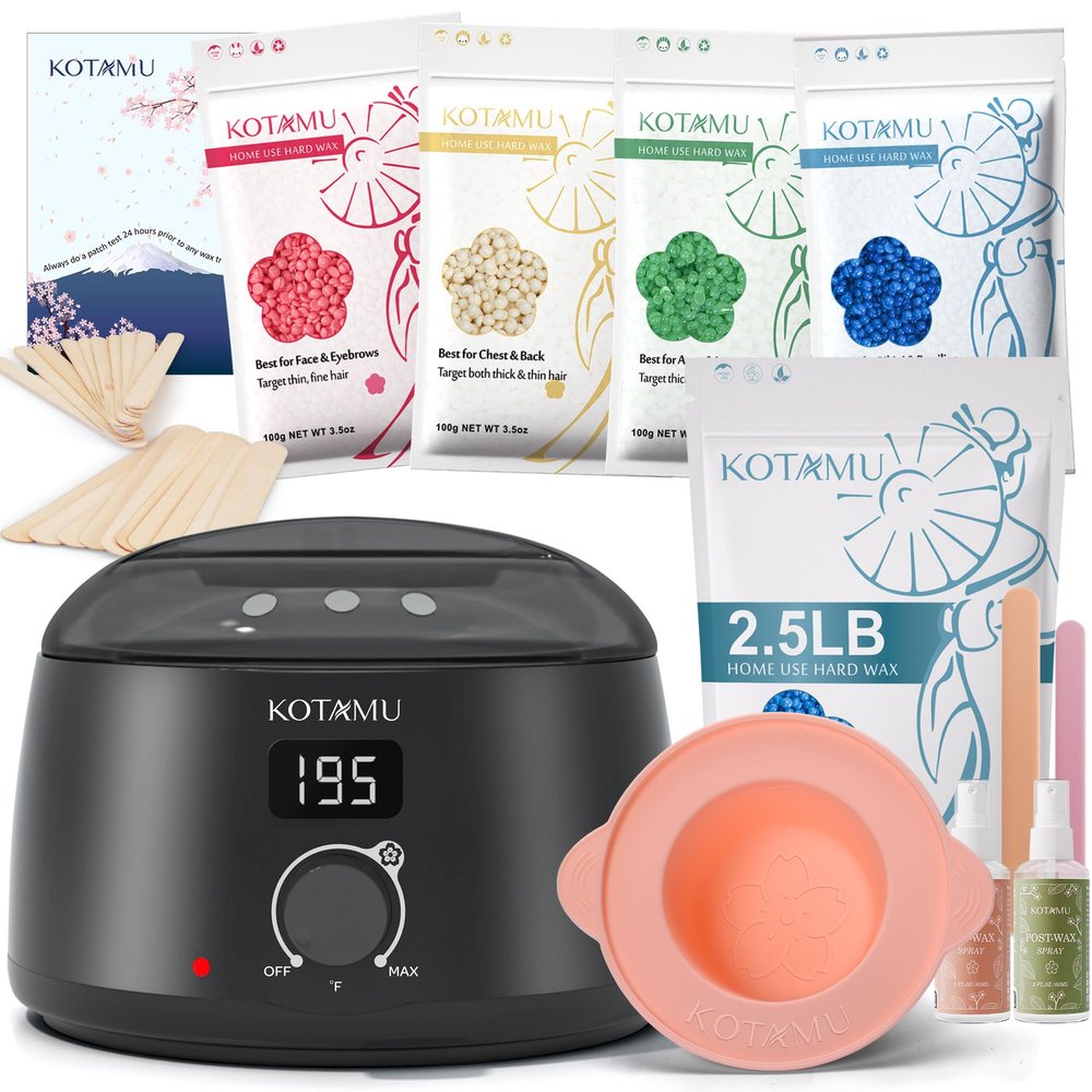 KOTAMU Waxing Kit - Wax Warmer for Hair Removal, Blue Hard Wax Beans 2.5lb for Brazilian Arms Armpit Back Body Bikini Wax at Home Salon for Women Men